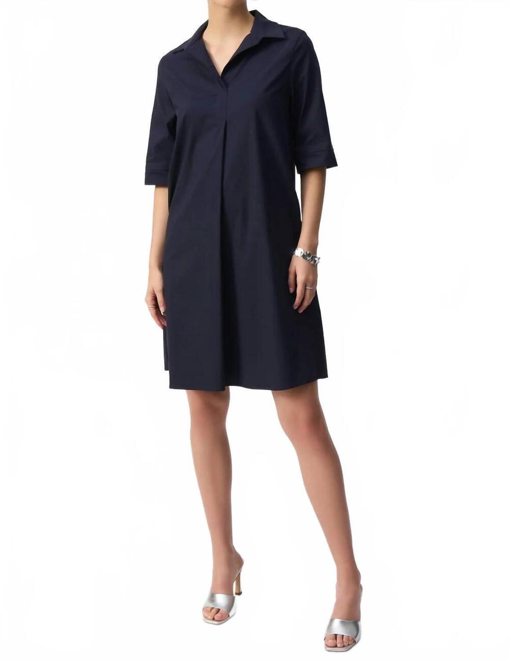 NEW JOSEPH RIBKOFF stretch poplin trapeze dress in midnight blue